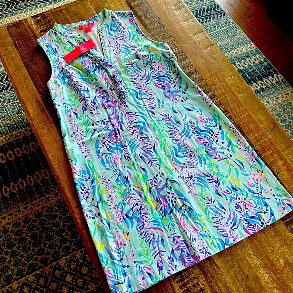 Lilly Pulitzer sherryn shift dress, blue oasis tint swim shady.